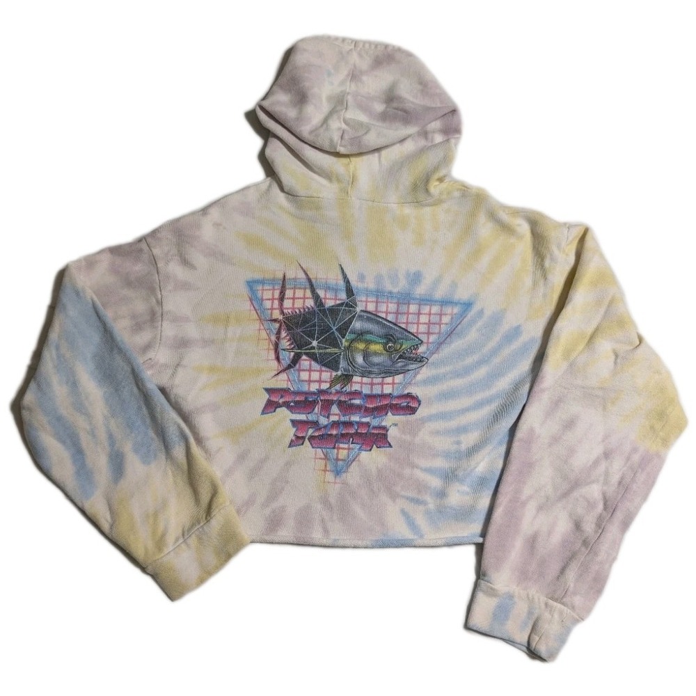 Psycho Tuna Cropped Hoodie Womens S Tie Dye‎ Graphic Fishing Surf Beach Retro